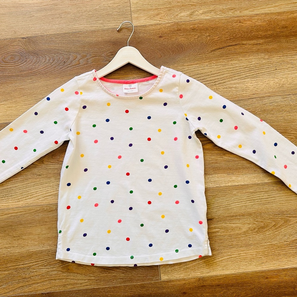 Hanna Andersson White Long Sleeve Tee with Multi-Color Polka Dots